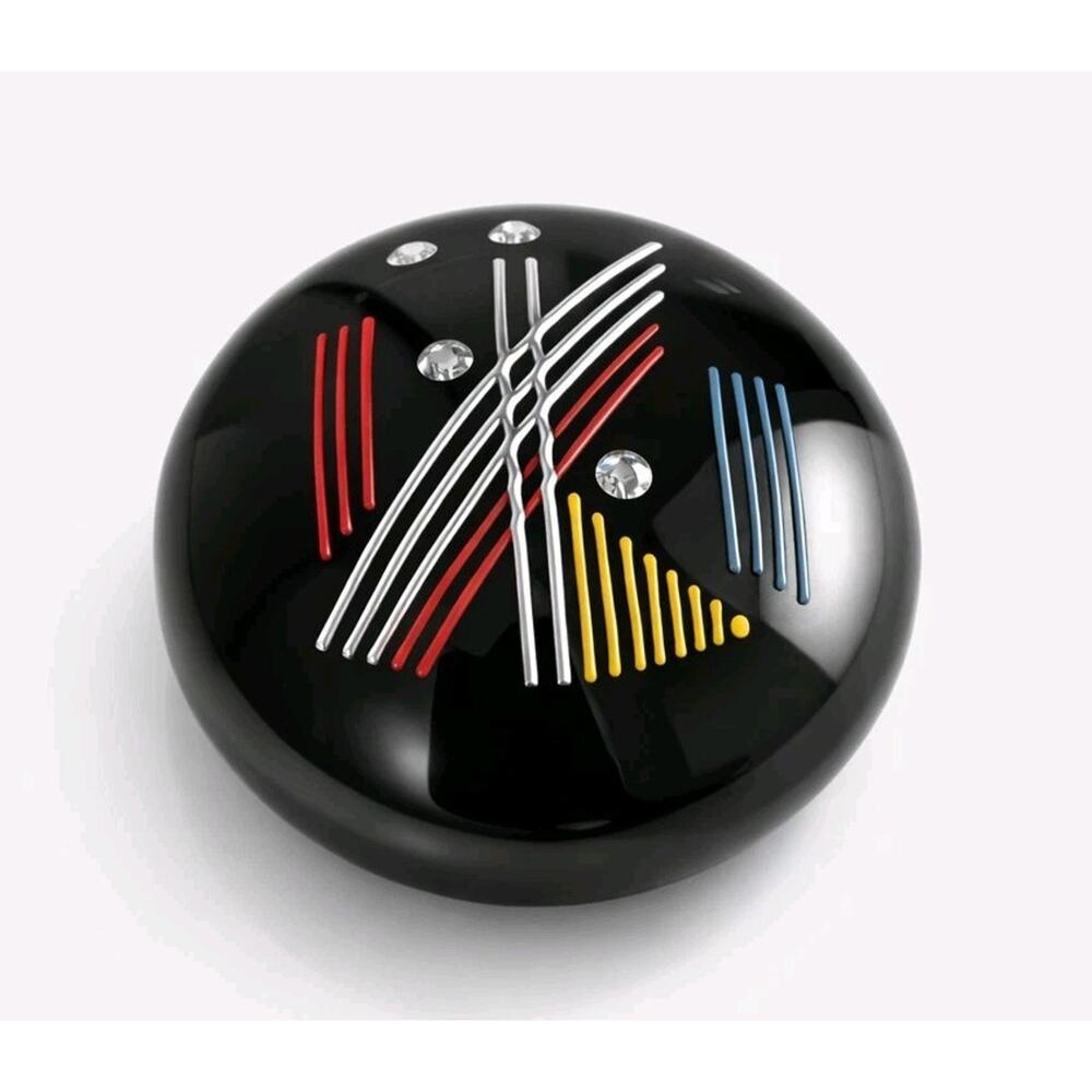 Robert Eickholt Art Glass Paperweight Disk Black Abstract Signed Modern Studio